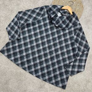 NWT Lane Bryant Top Gray Blue Plaid Shimmer Cowl Neck Lagenlook Plus Size 26/28